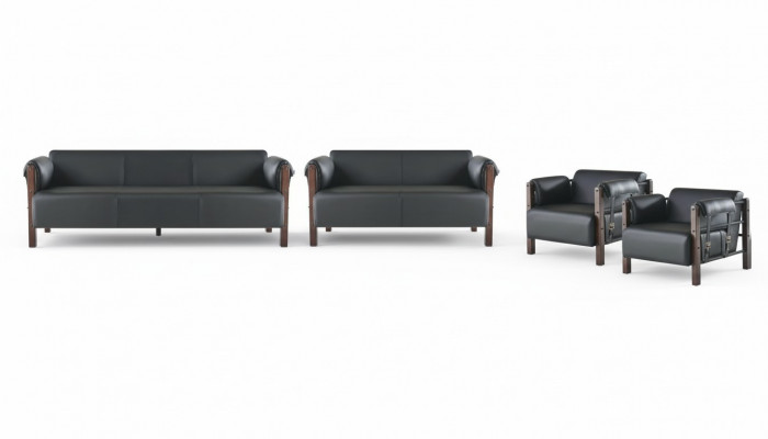 Sëtzmiwwelen 3-Sëtz 2-Sëtz Couch Sofa Ledersofa Set Fotell Schwaarz