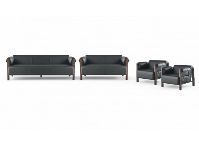Sëtzmiwwelen 3-Sëtz 2-Sëtz Couch Sofa Ledersofa Set Fotell Schwaarz