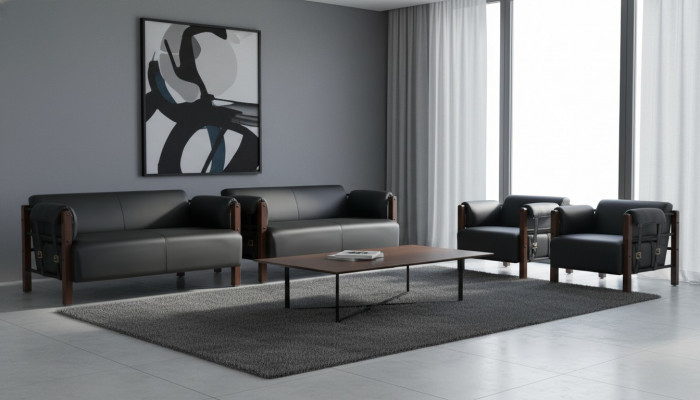 Ledercouch Zweesëtzercouch Sofas Sesselen Schwaarz Modern Lieder Holz
