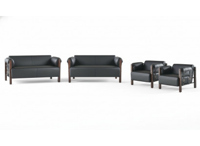Ledercouch Zweesëtzercouch Sofas Sesselen Schwaarz Modern Lieder Holz
