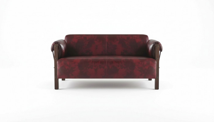 Couch Bordeaux Liederdivan 2-Sëtzer Lieder Holz Modern Divan Aarmleenen