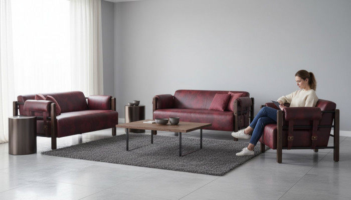 Sofa-Set 2-Sëtzer Fauteuil Liederzofu Komplett Lieder Holz Modern Gëeegent