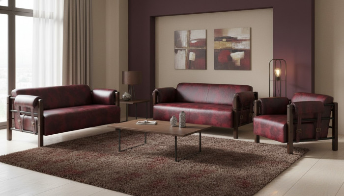 Sofa-Set 2-Sëtzer Fauteuil Liederzofu Komplett Lieder Holz Modern Gëeegent