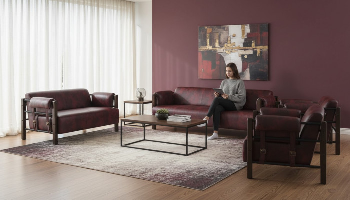 Sofa-Set Couche 3-Platzer 2-Platzer Sesselle Bourgogne Liederbloen Komplett