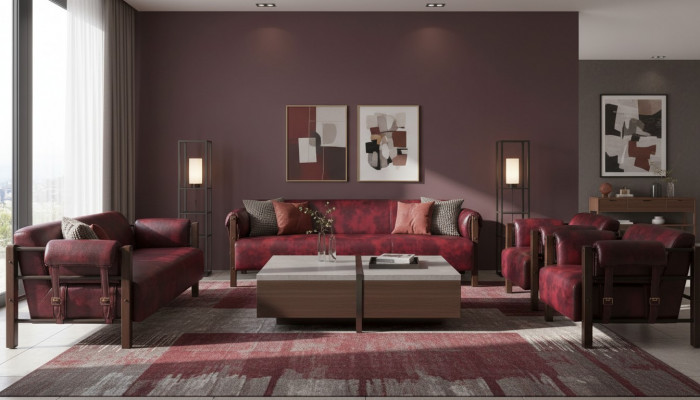 Sofa-Set Couche 3-Platzer 2-Platzer Sesselle Bourgogne Liederbloen Komplett