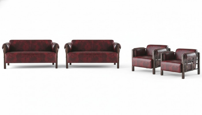 2-Sëtz Sofas Aarmstull Bordeaux Modern Holz Mëll Lieder Aarmleed Saz