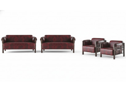 2-Sëtz Sofas Aarmstull Bordeaux Modern Holz Mëll Lieder Aarmleed Saz