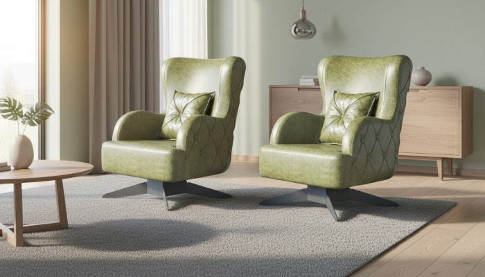 Chesterfield Set Sesselen Gréng Polster Klassesch Edelstahlbeen Lieder Këssen