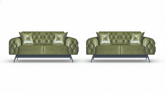 Sofa-Set 2-Sëtzer Ledersofaen Gréng Chesterfield Klassesch Këssen Polster