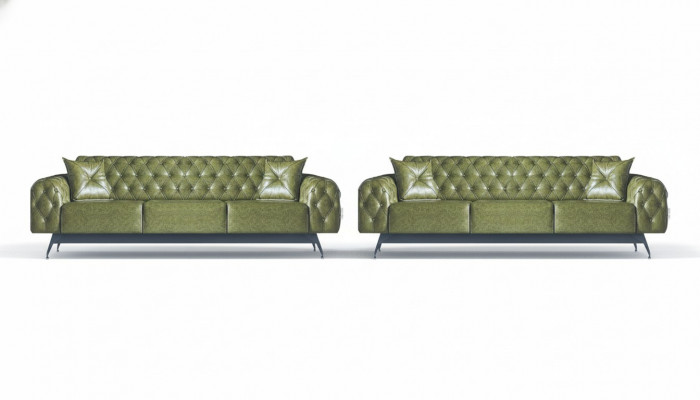 Sofagarniture Chesterfield Canapé-Set 3-Sëtz Canapéeën Gréng Klassesch Këssen