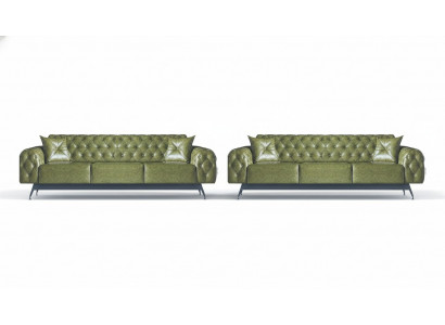 Sofagarniture Chesterfield Canapé-Set 3-Sëtz Canapéeën Gréng Klassesch Këssen