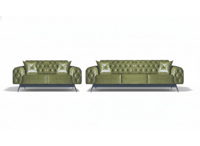Lieder-Sofas 3-Sëtz 2-Sëtz Chesterfield Gréng Einfaarweg Klassesch Sofas