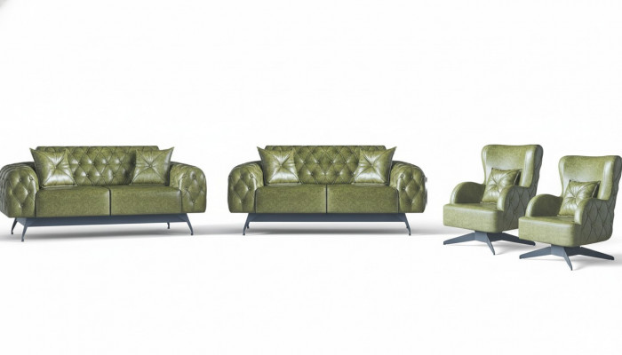 Canapé-Set Këssen Polster 2-Sëtzer Lieder Fotell Gréng Sëtzmiwwel Chesterfield