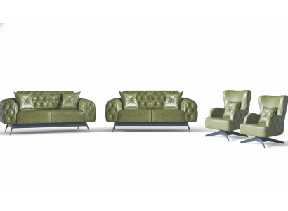 Canapé-Set Këssen Polster 2-Sëtzer Lieder Fotell Gréng Sëtzmiwwel Chesterfield