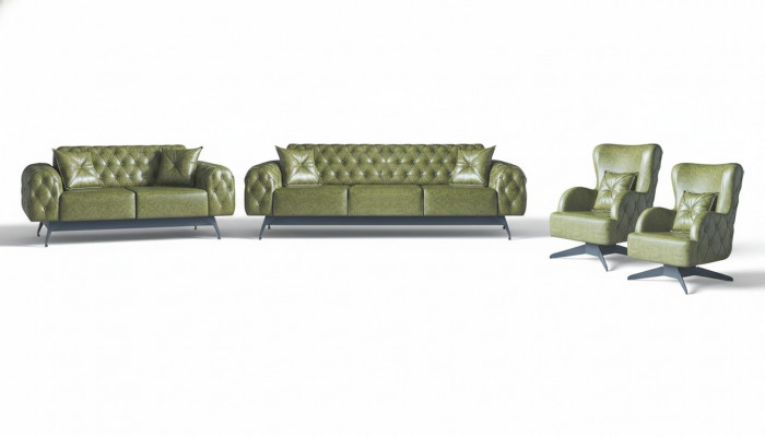 Chesterfield Polster 3-Sëtzer 2-Sëtzer Sesselfauteuil Gréng Set Klassesch Lieder 4stéck.