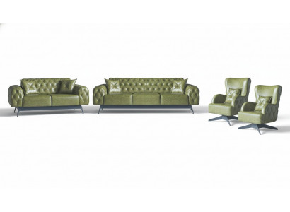 Chesterfield Polster 3-Sëtzer 2-Sëtzer Sesselfauteuil Gréng Set Klassesch Lieder 4stéck.