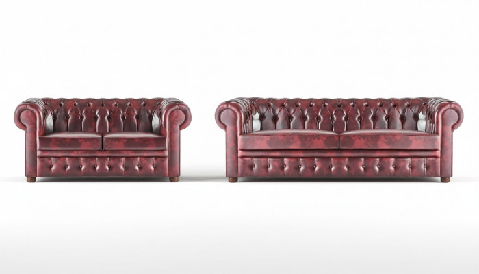 Sëtzmiwwel Sofa-Set 3-Sëtzer 2-Sëtzer Bordeaux Couch Chesterfield Knéppel