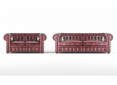 Sëtzmiwwel Sofa-Set 3-Sëtzer 2-Sëtzer Bordeaux Couch Chesterfield Knéppel