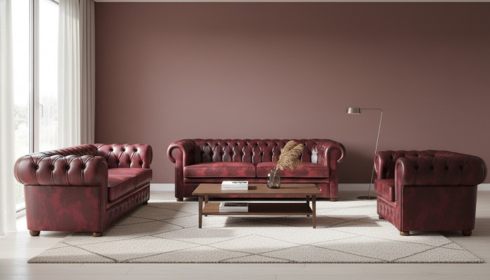 Klassescht Liederkanapé Kanapéen 3-Sëtz Kanapégarnitur Fauteuil Chesterfield Set 3-Deeler.