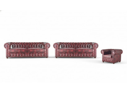 Klassescht Liederkanapé Kanapéen 3-Sëtz Kanapégarnitur Fauteuil Chesterfield Set 3-Deeler.