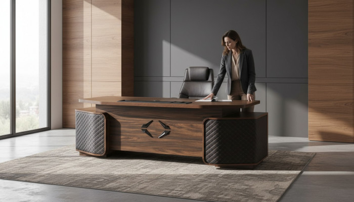Bürosdësch Schiefen Aarbechtsraum Rektangulär Braun Schwaarz Modern Holz