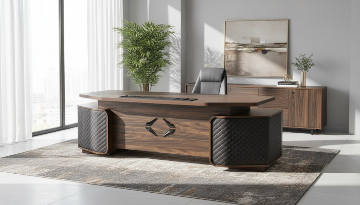Bürosdësch Schiefen Aarbechtsraum Rektangulär Braun Schwaarz Modern Holz