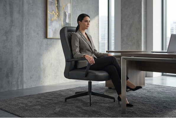 Bürosfotel Schwaarz Chefsessel Aarbechtszëmmer Büro Modern Waacht Lieder Holz