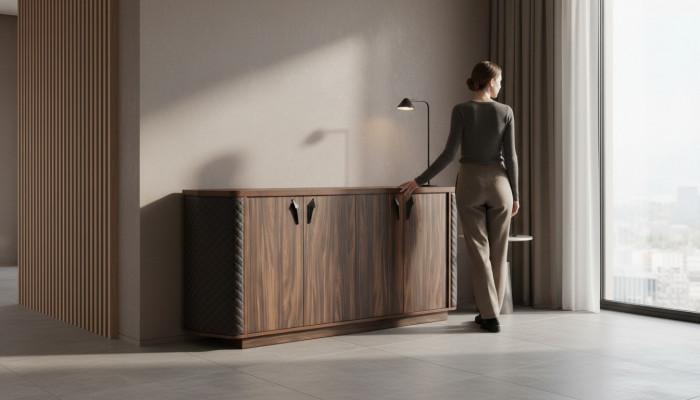Sideboard Aktenaarbechtsschaf Braun Véierdürech Modern Rechtéckeg Aarbechtszëmmer