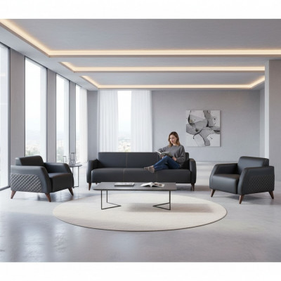 Sëtzmöbel 3-Sëtz 2x Fotell Schwaarz Liegfotell Canapé-Set Modern Lieder
