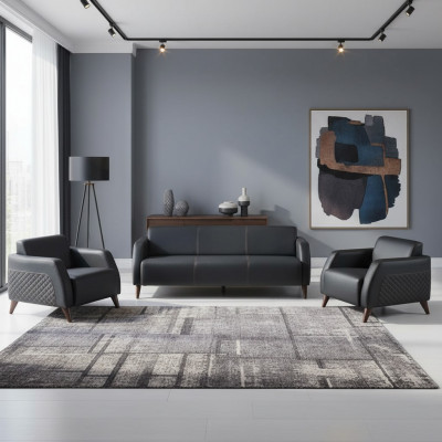 Sëtzmöbel 3-Sëtz 2x Fotell Schwaarz Liegfotell Canapé-Set Modern Lieder