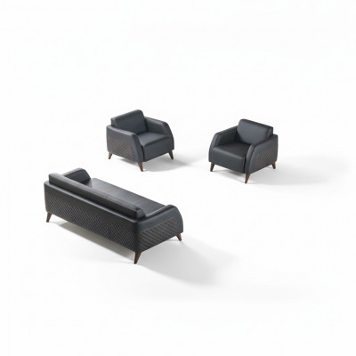 Sëtzmöbel 3-Sëtz 2x Fotell Schwaarz Liegfotell Canapé-Set Modern Lieder