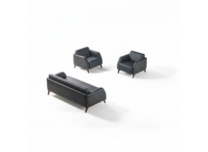 Sëtzmöbel 3-Sëtz 2x Fotell Schwaarz Liegfotell Canapé-Set Modern Lieder