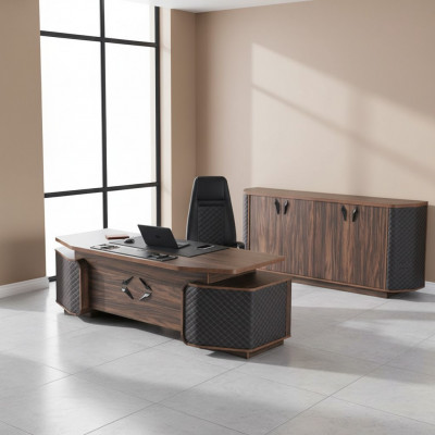 Büro-Sätz: Schreifdësch, Bürosstull, Sideboard, Schwaarz, Brong, Chefsstull.