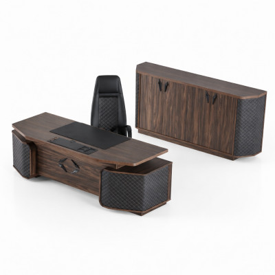 Büro-Sätz: Schreifdësch, Bürosstull, Sideboard, Schwaarz, Brong, Chefsstull.