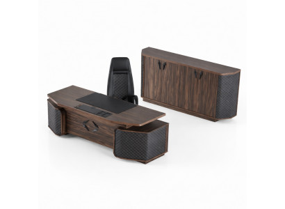 Büro-Sätz: Schreifdësch, Bürosstull, Sideboard, Schwaarz, Brong, Chefsstull.