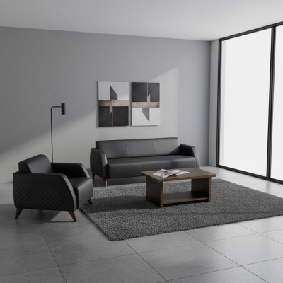 Sofaset Liederbésofa Schwaarz 3-Sëtzer Fotell Brong Dësch Modern Lieder