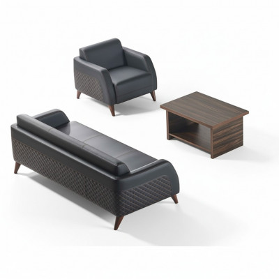 Sofaset Liederbésofa Schwaarz 3-Sëtzer Fotell Brong Dësch Modern Lieder