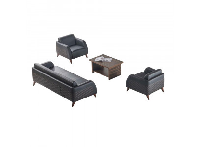 Schwaarz Sofagarniture 3-Sëtzer Sesselen Braun Faarf Couchtisch Liederdivanen
