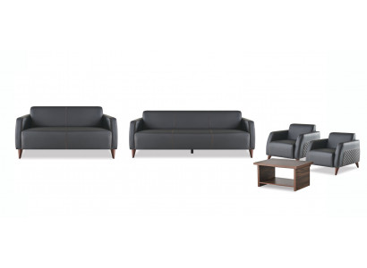 Ledercouches Schwaarz 3-Sëtzer 2-Sëtzer Fauteuil Braun Desch Canapé Miéckeg