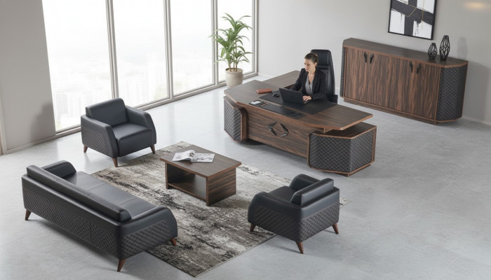 Aarbechtszëmmer-Set Komplett Still Schreifdësch Schief Büro Couch Lieder