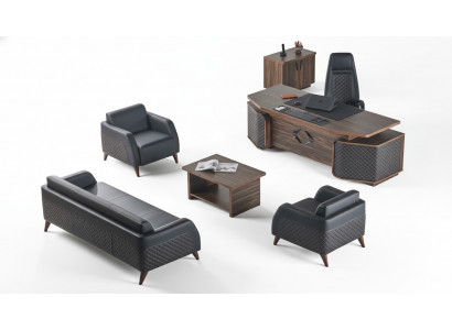 Modern Komplett Aarbechtszëmmer-Set Schreifdësch Sofas Braun Schwaarz Lieder
