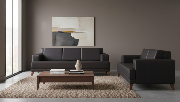 Modern Sofaset Ledersofa Schwaarz 3-Sëtzer 2-Sëtzer Polster Këssen