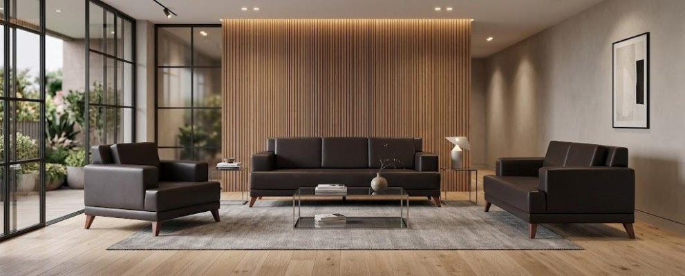 Sëtzmöbel Sofa-Set 3-Sëtzer 2-Sëtzer Fauteuil Modern Schwaarz Ledersofas
