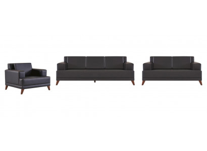 Sëtzmöbel Sofa-Set 3-Sëtzer 2-Sëtzer Fauteuil Modern Schwaarz Ledersofas