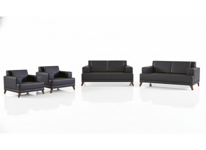 Sëtzmiwwel Set 2-Sëtzer Fotell Schwaarz Ledersofas Modern Sofa-Set Polsterung