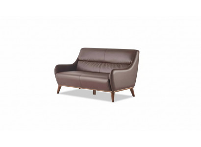 Ledercouch 2-Sëtzer Sofa Braun Klassesch Lieder Holz Weich Armleeën