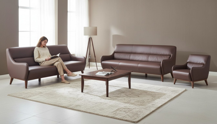 Sëtzmiwwel 3-Sëtzer Sessell Bruin Ledersofas Couch Lehnsessel Klassesch