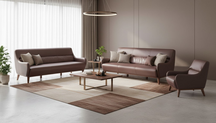 Sëtzmiwwel 3-Sëtzer Sessell Bruin Ledersofas Couch Lehnsessel Klassesch