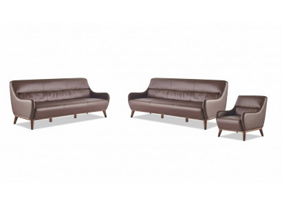 Sëtzmiwwel 3-Sëtzer Sessell Bruin Ledersofas Couch Lehnsessel Klassesch