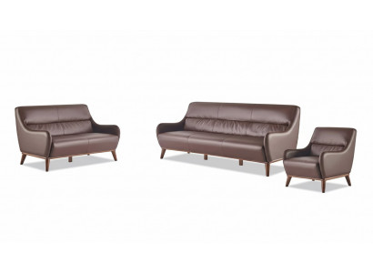 Komplett Sofa-Set 3-Sëtzer 2-Sëtzer Fautëuil Braun Klassesch Couch Lieder